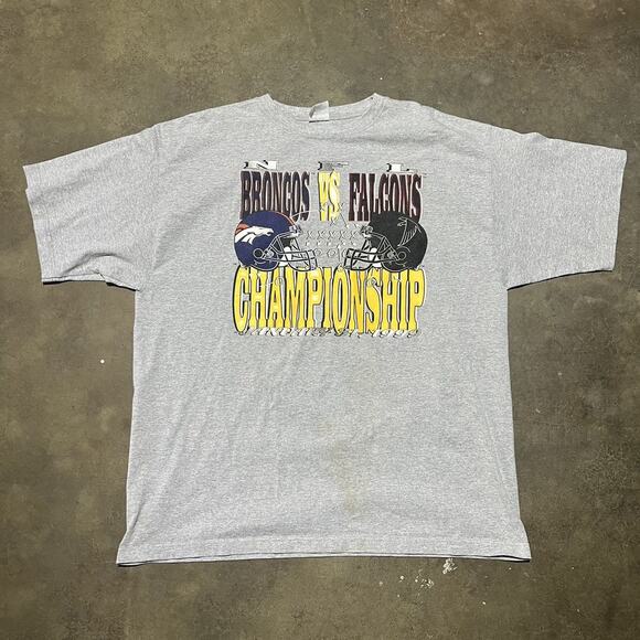 Vintage 1999 Broncos Falcons Grey Championship T-Shirt - Picture 1 of 4